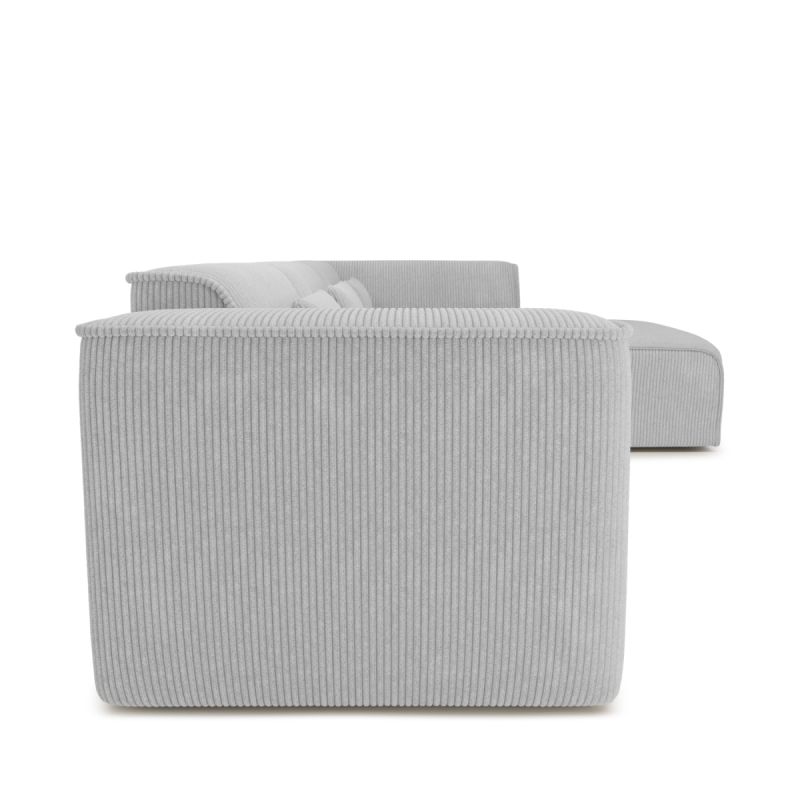 Canapé d'angle droit fixe NUNA 5/6 places velours côtelé gris