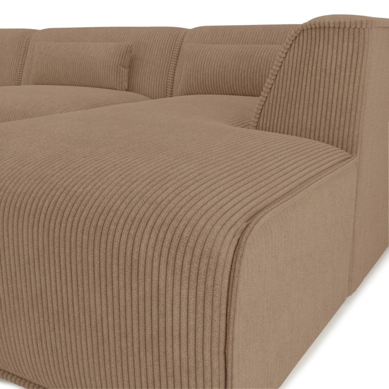 Canapé d'angle droit fixe NUNA 5/6 places velours côtelé marron