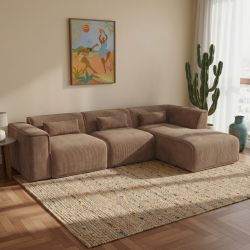 Canapé d'angle droit fixe NUNA 5/6 places velours côtelé marron