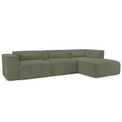 Canapé d'angle droit fixe NUNA 5/6 places velours côtelé vert