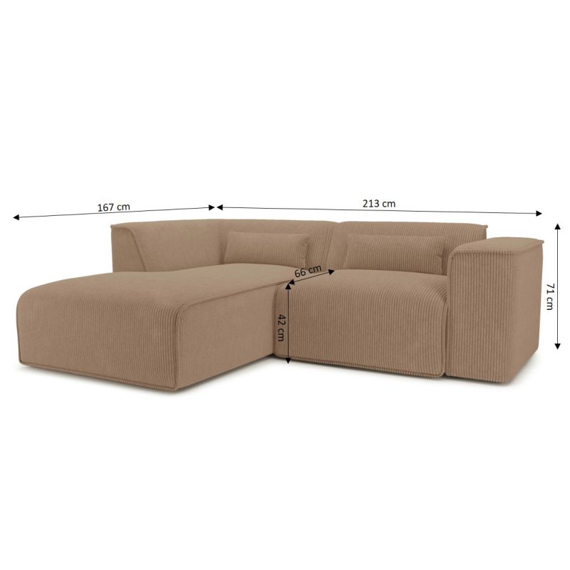 Canapé d'angle gauche fixe NUNA 4 places velours côtelé marron