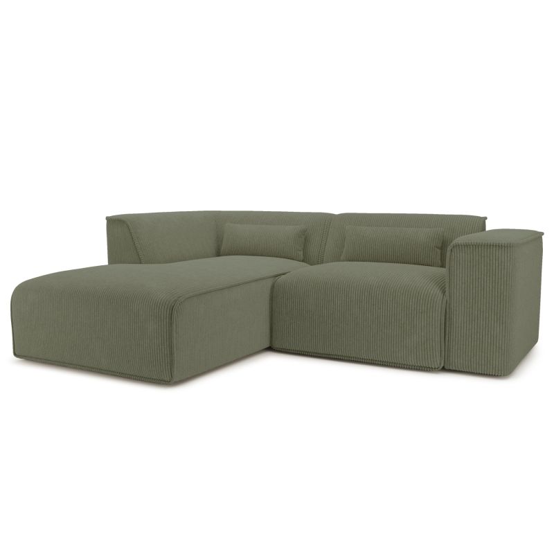 Canapé d'angle gauche fixe NUNA 4 places velours côtelé vert