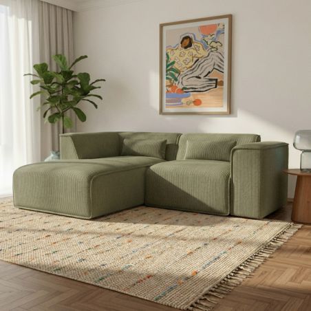 Canapé d'angle gauche fixe NUNA 4 places velours côtelé vert