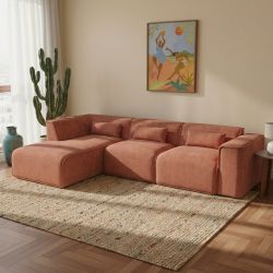Canapé d'angle gauche fixe NUNA 5/6 places tissu terracotta