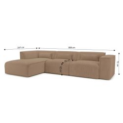 Canapé d'angle gauche fixe NUNA 5/6 places velours côtelé marron