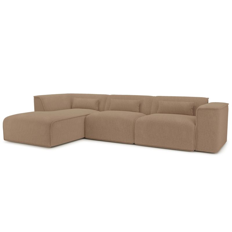 Canapé d'angle gauche fixe NUNA 5/6 places velours côtelé marron