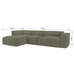 Canapé d'angle gauche fixe NUNA 5/6 places velours côtelé vert