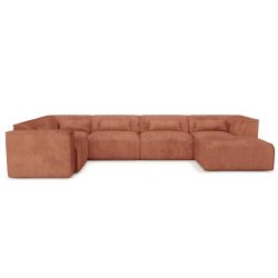 Canapé panoramique fixe NUNA 7 places chaise droite tissu terracotta