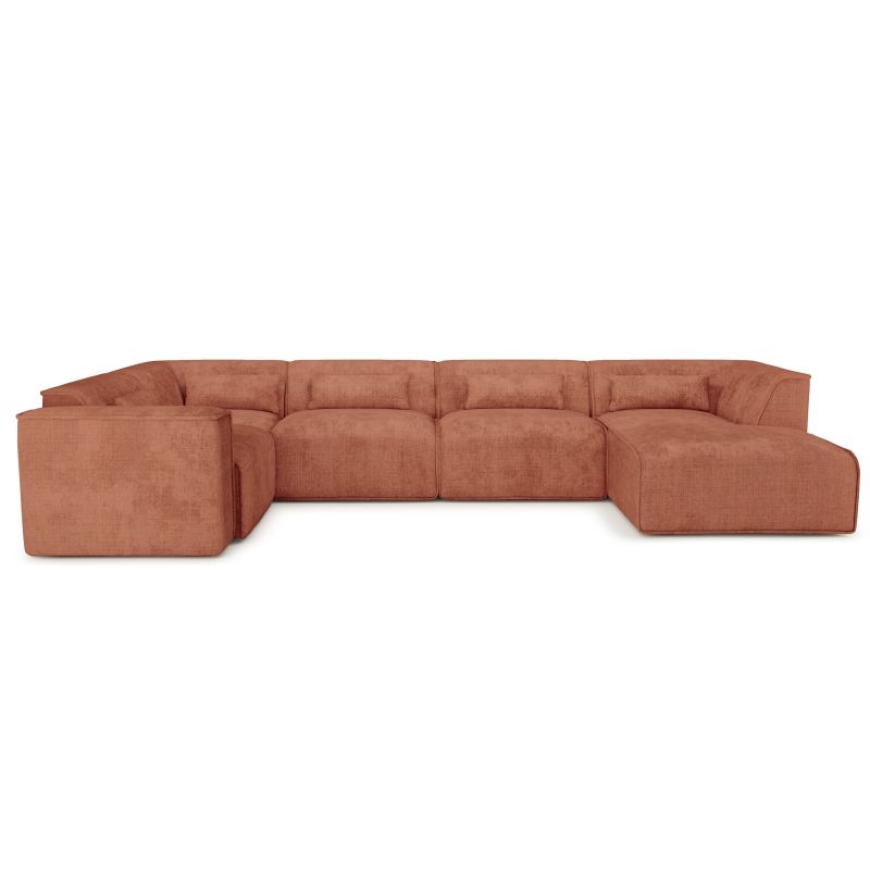 Canapé panoramique fixe NUNA 7 places chaise droite tissu terracotta