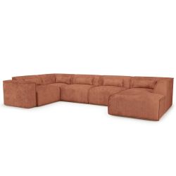 Canapé panoramique fixe NUNA 7 places chaise droite tissu terracotta