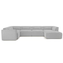 Canapé panoramique fixe NUNA 7 places chaise droite velours côtelé gris