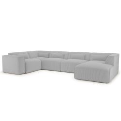 Canapé panoramique fixe NUNA 7 places chaise droite velours côtelé gris