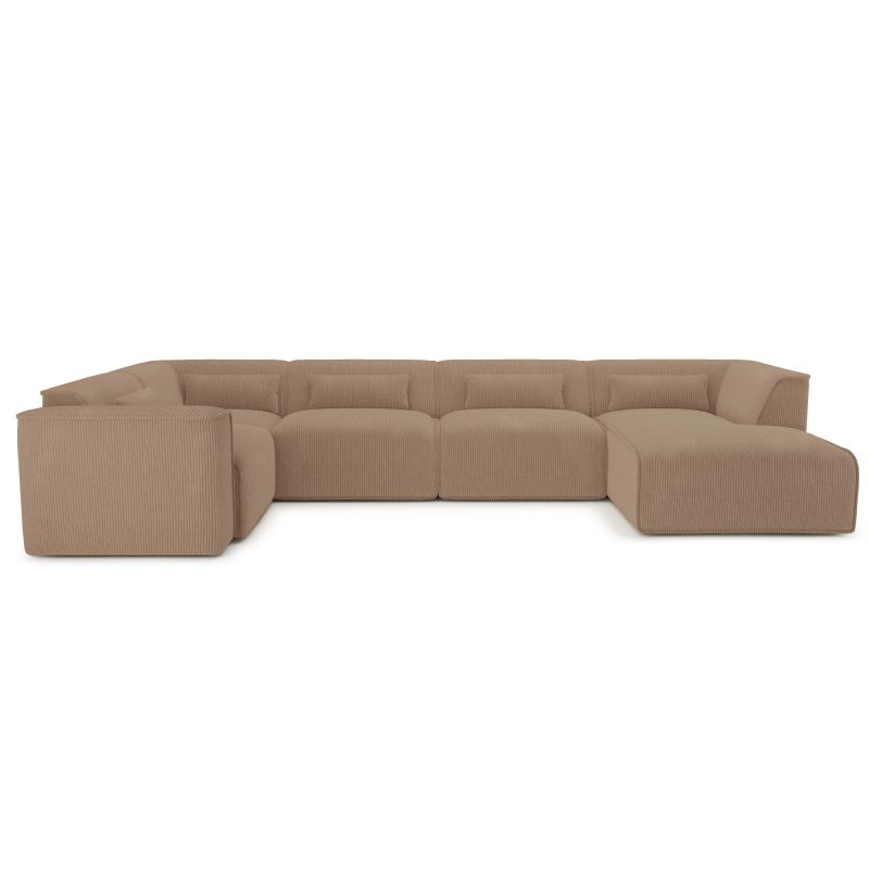 Canapé panoramique fixe NUNA 7 places chaise droite velours côtelé marron