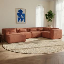 Canapé panoramique fixe NUNA 7 places chaise gauche tissu terracotta