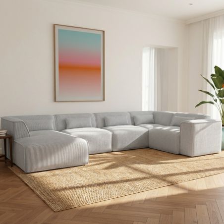 Canapé panoramique fixe NUNA 7 places chaise gauche velours côtelé gris