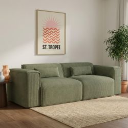 Canapé droit fixe NUNA 3 places velours côtelé vert