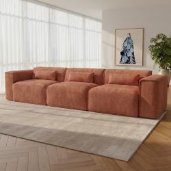 Canapé droit fixe NUNA 4/5 places tissu terracotta