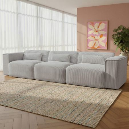 Canapé droit fixe NUNA 4/5 places velours côtelé gris