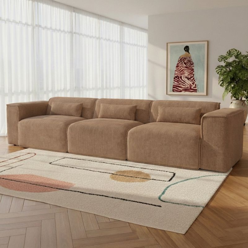 Canapé droit fixe NUNA 4/5 places velours côtelé marron