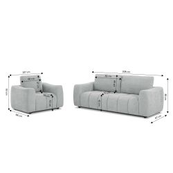 Ensemble canapé droit fixe 3 places + fauteuil 1 place KEREA tissu chenille gris