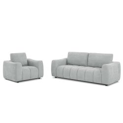 Ensemble canapé droit fixe 3 places + fauteuil 1 place KEREA tissu chenille gris