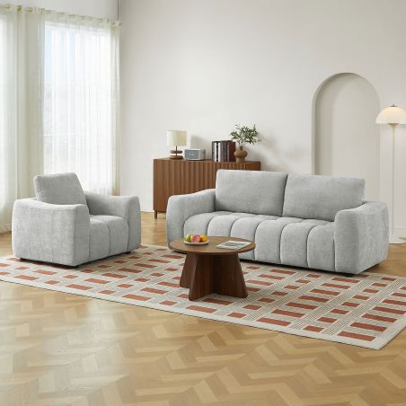 Ensemble canapé droit fixe 3 places + fauteuil 1 place KEREA tissu chenille gris