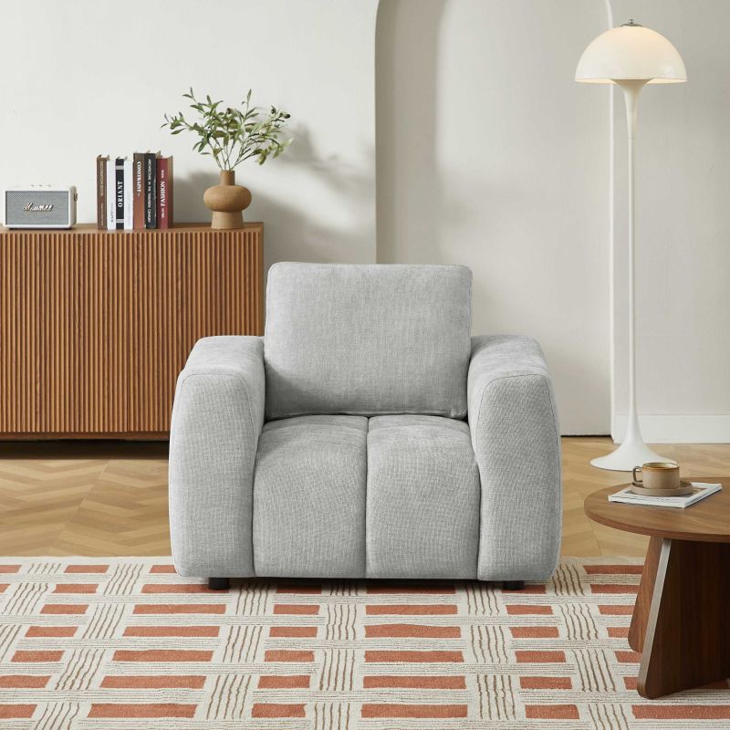 Ensemble canapé droit fixe 3 places + fauteuil 1 place KEREA tissu chenille gris