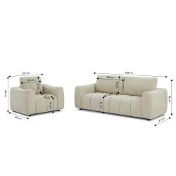 Ensemble canapé droit fixe 3 places + fauteuil 1 place KEREA tissu chenille taupe