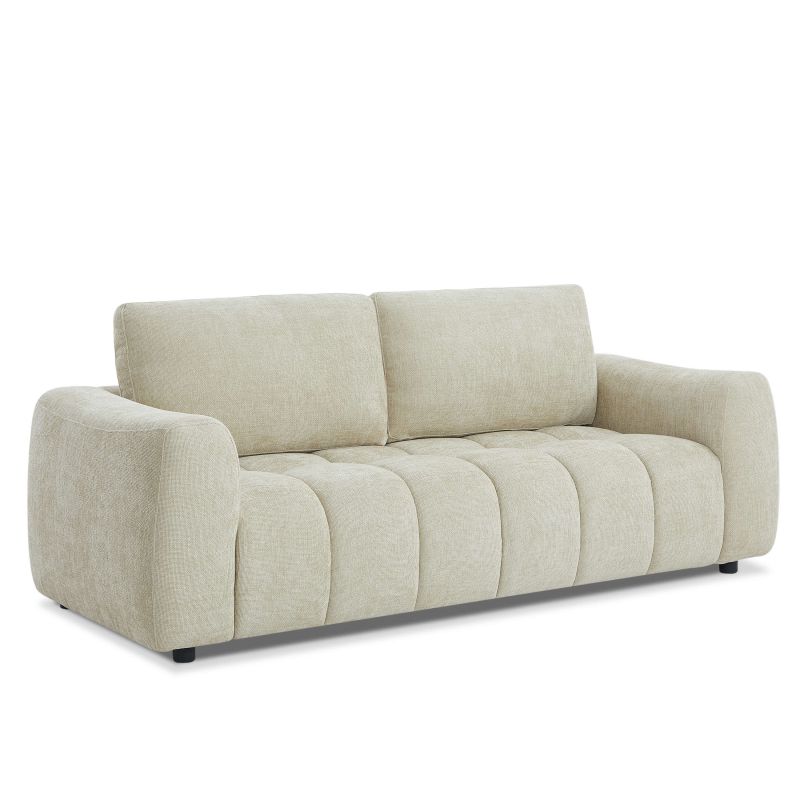 Ensemble canapé droit fixe 3 places + fauteuil 1 place KEREA tissu chenille taupe