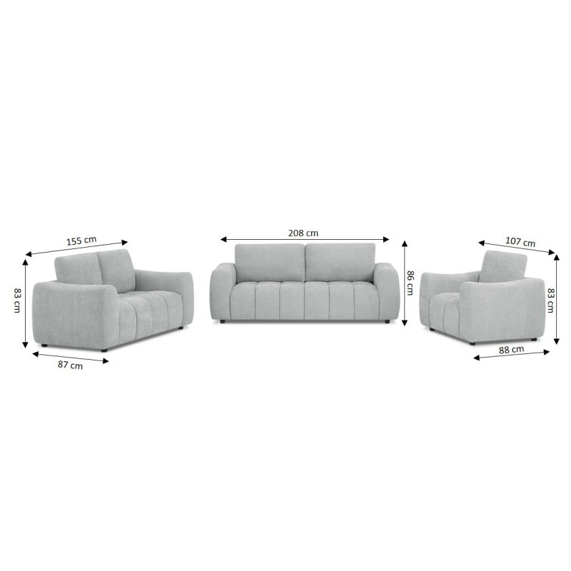 Ensemble canapés droits fixes 3+2 places + fauteuil 1 place KEREA tissu chenille gris