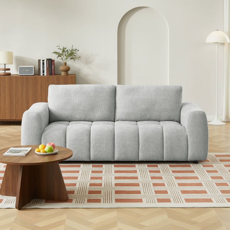 Ensemble canapés droits fixes 3+2 places + fauteuil 1 place KEREA tissu chenille gris