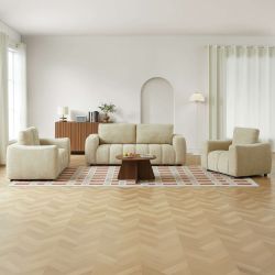 Ensemble canapés droits fixes 3+2 places + fauteuil 1 place KEREA tissu chenille taupe