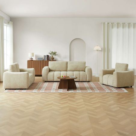 Ensemble canapés droits fixes 3+2 places + fauteuil 1 place KEREA tissu chenille taupe