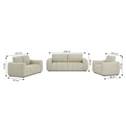 Ensemble canapés droits fixes 3+2 places + fauteuil 1 place KEREA tissu chenille taupe