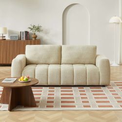 Ensemble canapés droits fixes 3+2 places + fauteuil 1 place KEREA tissu chenille taupe