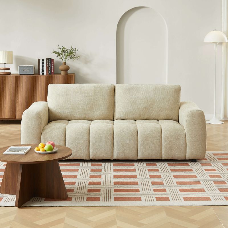 Ensemble canapés droits fixes 3+2 places + fauteuil 1 place KEREA tissu chenille taupe