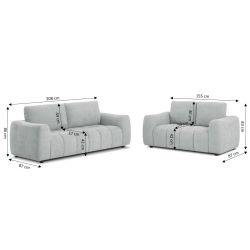 Ensemble canapés droits fixes 3+2 places KEREA tissu chenille gris