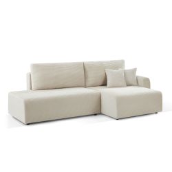 Canapé d'angle droit ouvert convertible DANILO 4 places velours côtelé beige