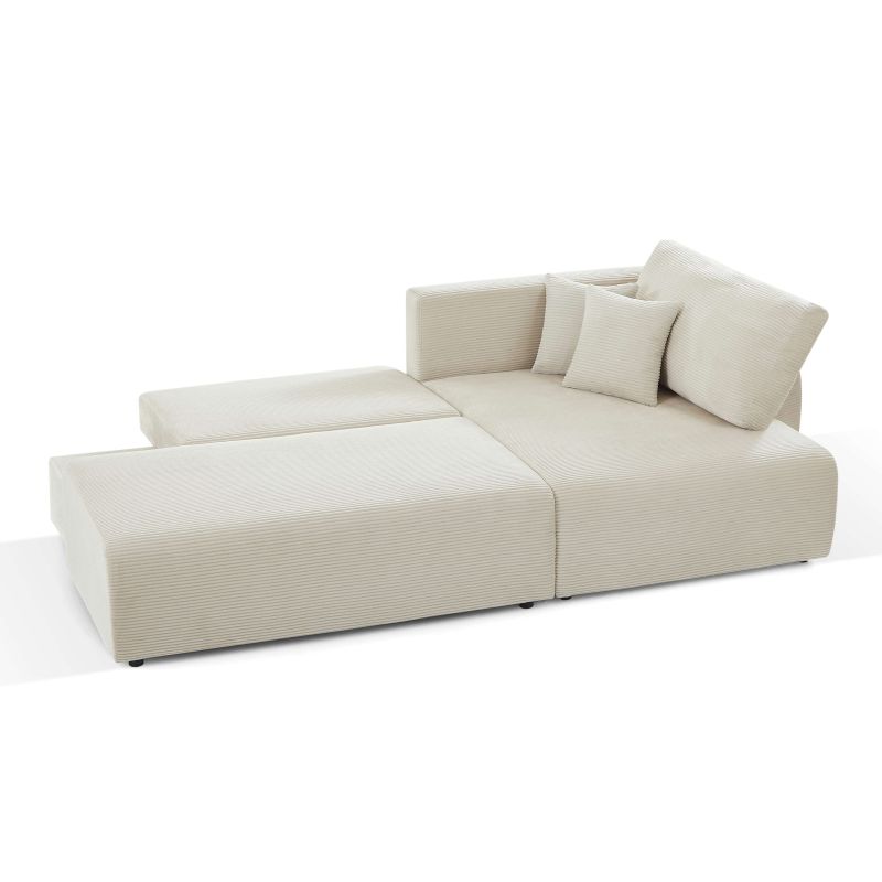 Canapé d'angle droit ouvert convertible DANILO 4 places velours côtelé beige