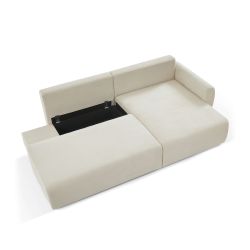 Canapé d'angle droit ouvert convertible DANILO 4 places velours côtelé beige