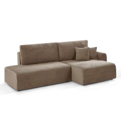 Canapé d'angle droit ouvert convertible DANILO 4 places velours côtelé taupe