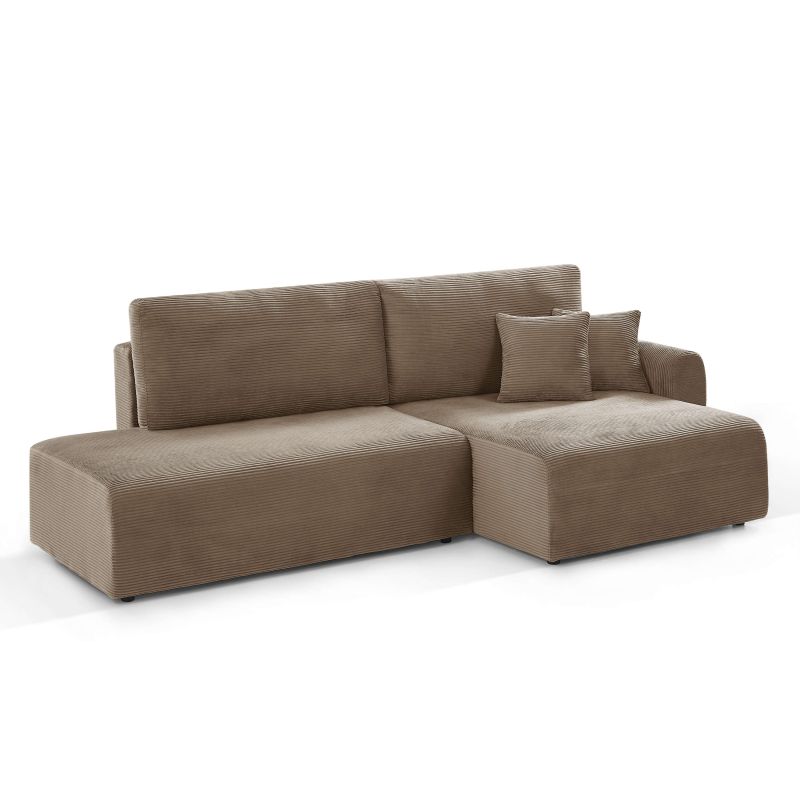 Canapé d'angle droit ouvert convertible DANILO 4 places velours côtelé taupe