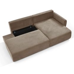 Canapé d'angle droit ouvert convertible DANILO 4 places velours côtelé taupe