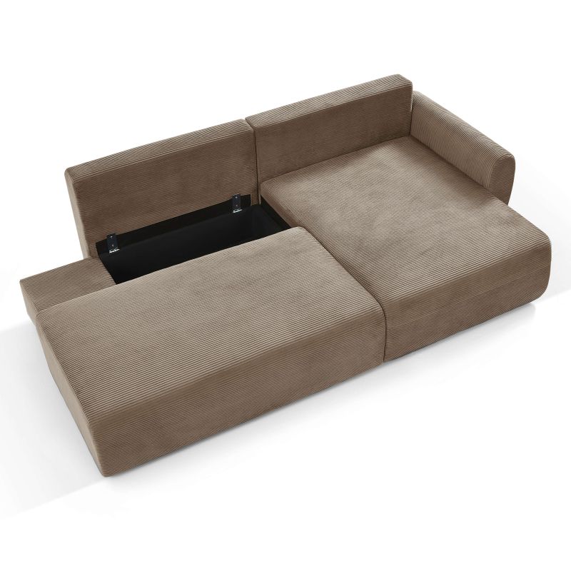 Canapé d'angle droit ouvert convertible DANILO 4 places velours côtelé taupe