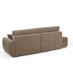 Canapé d'angle droit ouvert convertible DANILO 4 places velours côtelé taupe