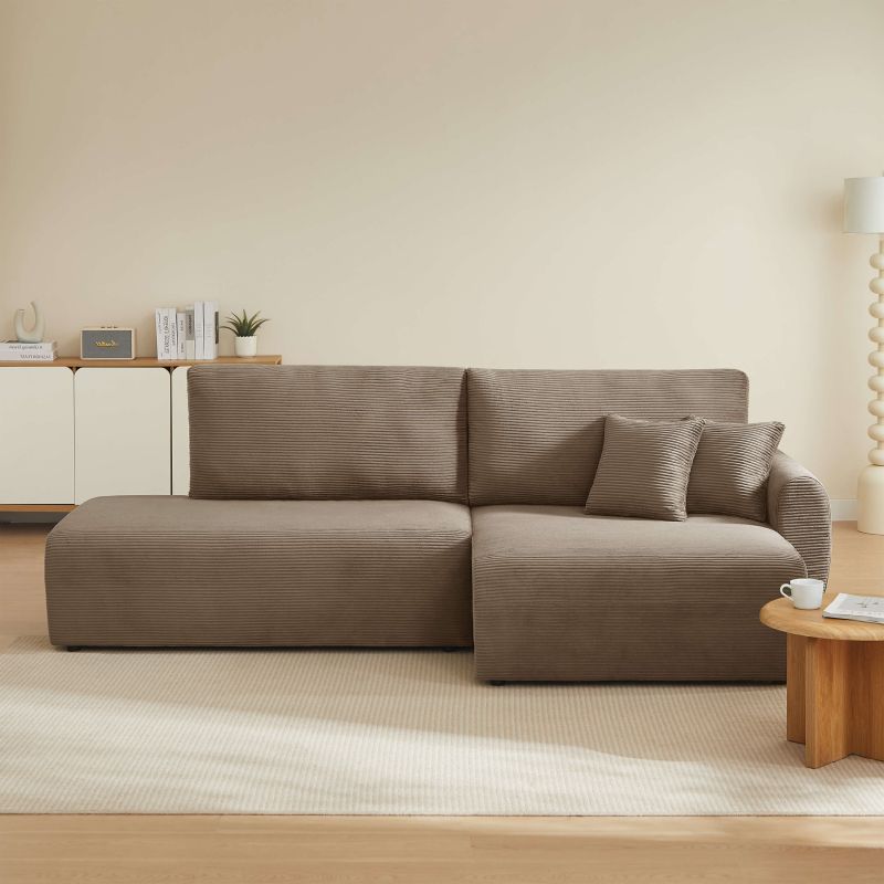 Canapé d'angle droit ouvert convertible DANILO 4 places velours côtelé taupe