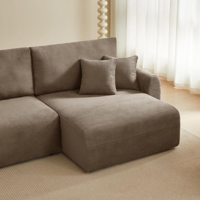 Canapé d'angle droit ouvert convertible DANILO 4 places velours côtelé taupe