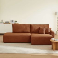 Canapé d'angle droit ouvert convertible DANILO 4 places velours côtelé terracotta