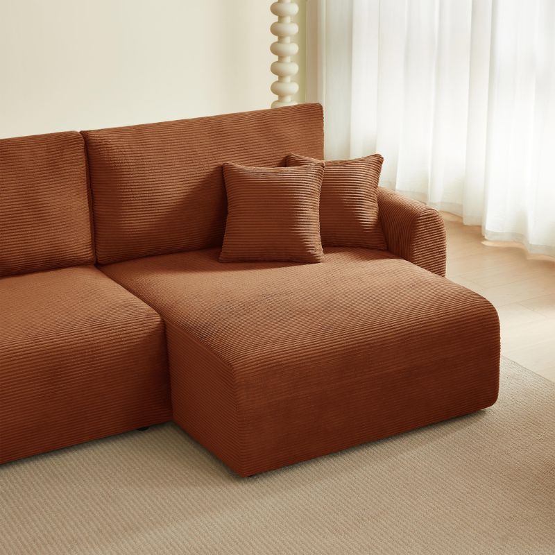 Canapé d'angle droit ouvert convertible DANILO 4 places velours côtelé terracotta