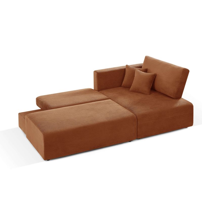 Canapé d'angle droit ouvert convertible DANILO 4 places velours côtelé terracotta